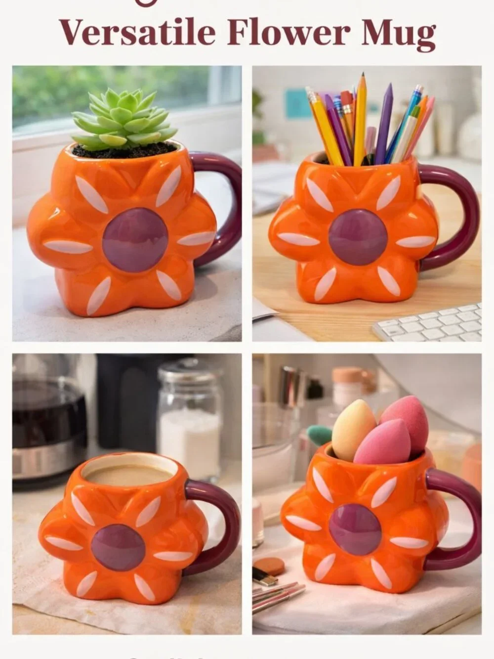 New Daisy Mug 14.2 oz Orange Floral Shape Mug, Planter I Room Essentials Target
